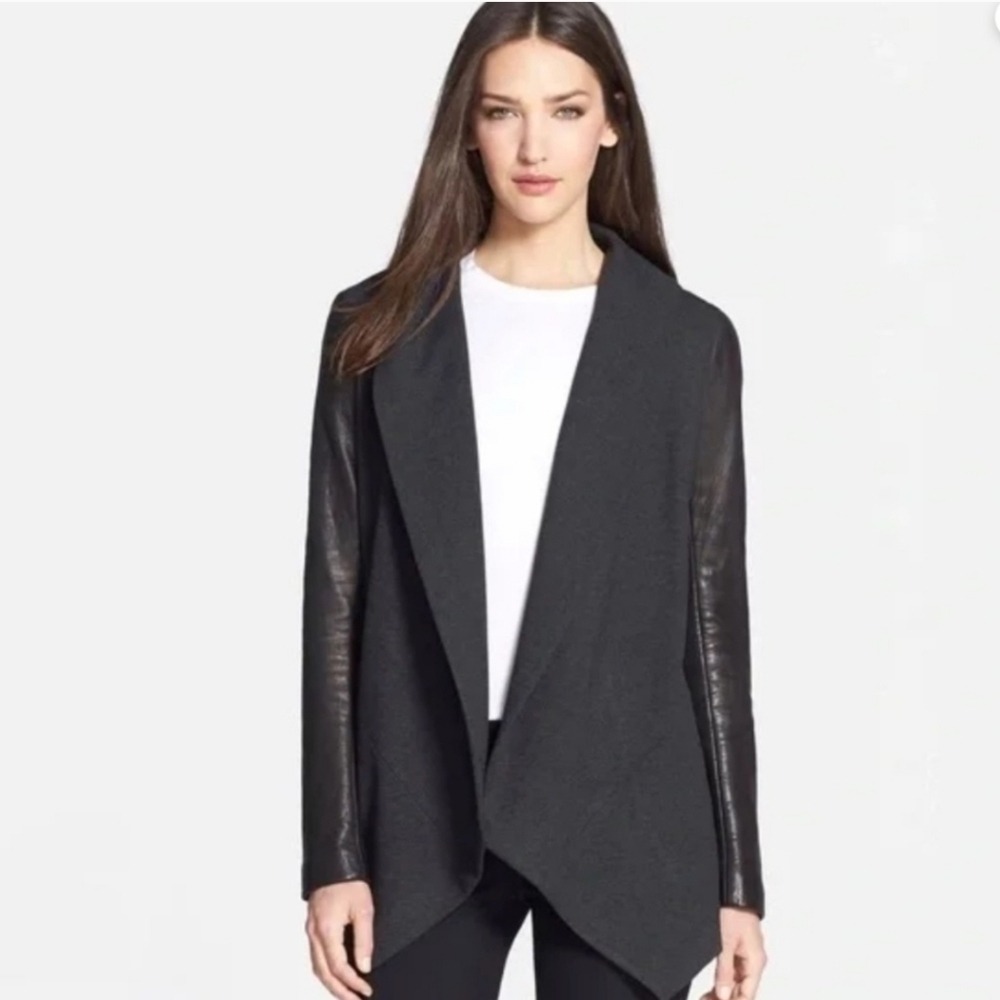 Theory Leather Sleeve Jacket Grey Black M